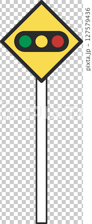 Single illustration of a simple sign with a pole, with traffic lights 127579436