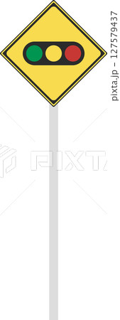 ポール付きの標識の単品イラスト　信号機あり 127579437