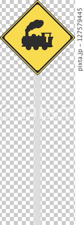Single illustration of a sign with a pole - Railroad crossing Single illustration of a sign with a pole - Railroad crossing 127579445