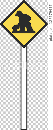 帶有桿子的簡單標誌的單一插圖：道路施工正在進行中 127579457