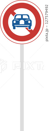 ポール付きの標識の単品イラスト 二輪の自動車以外の自動車通行止め ポール付きの標識の単品イラスト 二輪の自動車以外の自動車通行止め 127579492