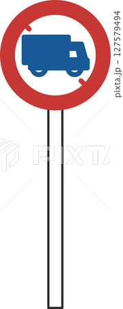 ポール付きのシンプル標識の単品イラスト　大型貨物自動車等通行止め 127579494
