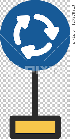 Illustration of a single mini sign with a pole: Right-turn traffic at a circular intersection Illustration of a single mini sign with a pole: Right-turn traffic at a circular intersection 127579513