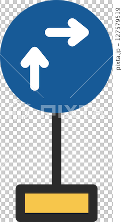 Single illustration of a mini sign with a pole: How to turn right on a regular motorized bicycle (two steps) 127579519