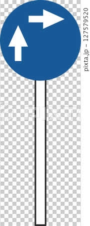 Single illustration of a simple sign with a pole: How to turn right on a regular motorized bicycle (two steps) 127579520
