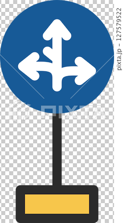 Single illustration of a mini sign with a pole: Proceeding in any direction other than the specified direction is prohibited 127579522