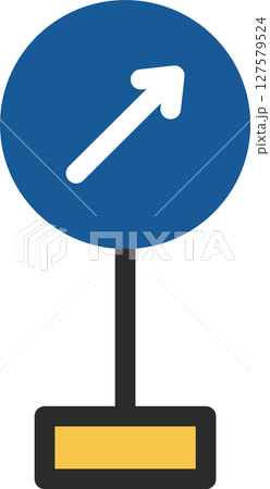 ポール付きのミニ標識の単品イラスト　指定方向以外進行禁止 127579524
