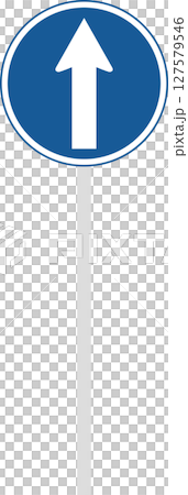 帶有桿標誌的單一插圖：禁止沿指定方向以外的任何方向行駛 127579546