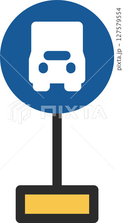 ポール付きのミニ標識の単品イラスト　許可車両専用 127579554