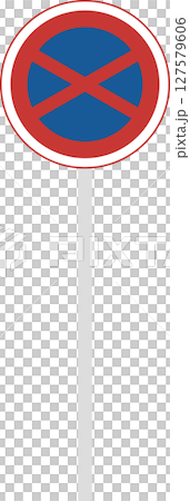 Single illustration of a sign with a pole: No parking or stopping 127579606