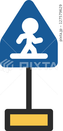 ポール付きのミニ標識の単品イラスト 横断歩道 ポール付きのミニ標識の単品イラスト 横断歩道 127579629
