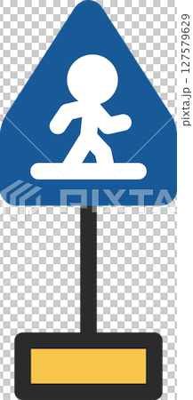 帶有桿迷你標誌的單幅插圖:人行橫道 帶有桿迷你標誌的單幅插圖:人行橫道 127579629