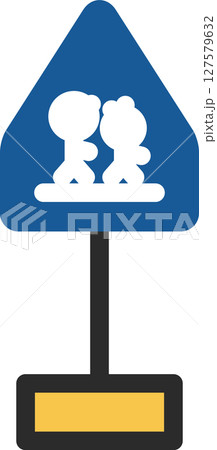 ポール付きのミニ標識の単品イラスト　横断歩道 127579632