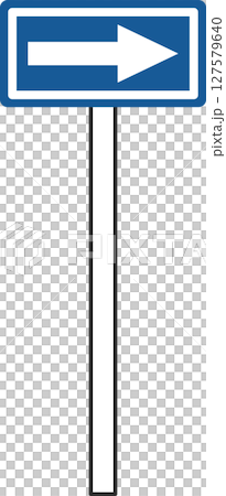 Single illustration of a simple sign with a pole: One-way Single illustration of a simple sign with a pole: One-way 127579640