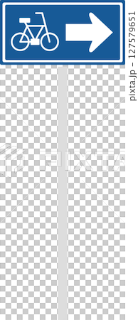 ポール付きの標識の単品イラスト　特定小型原動機付自転車・自転車一方通行 127579651