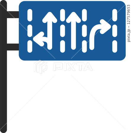 ポール付きのミニ標識の単品イラスト　進行方向別通行区分 127579653