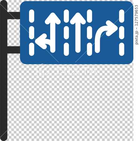 ポール付きのミニ標識の単品イラスト　進行方向別通行区分 127579653