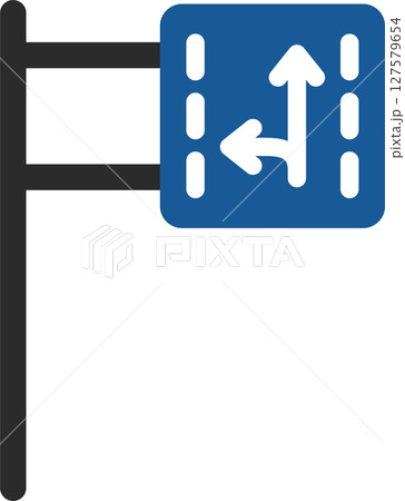 ポール付きのミニ標識の単品イラスト　進行方向別通行区分 127579654