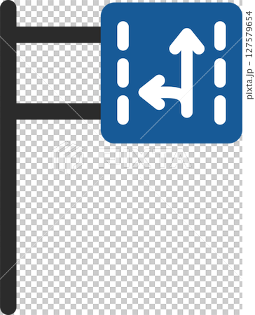 ポール付きのミニ標識の単品イラスト　進行方向別通行区分 127579654
