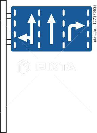 ポール付きのシンプル標識の単品イラスト　進行方向別通行区分 127579658