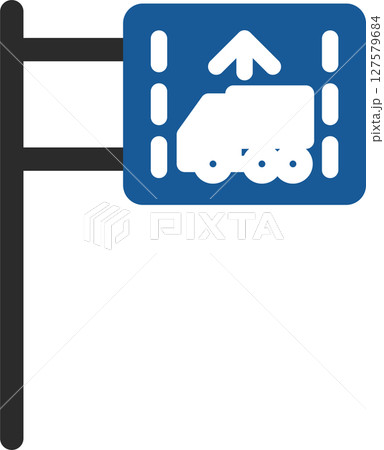 ポール付きのミニ標識の単品イラスト　牽引自動車の自動車専用道路第一通行帯通行指定区間 127579684