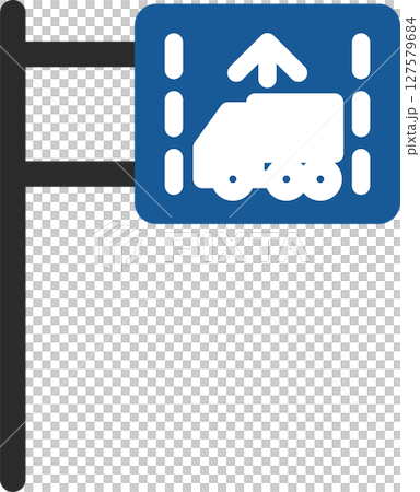 Single illustration of a mini sign with a pole: First lane designated traffic zone for towing vehicles 127579684