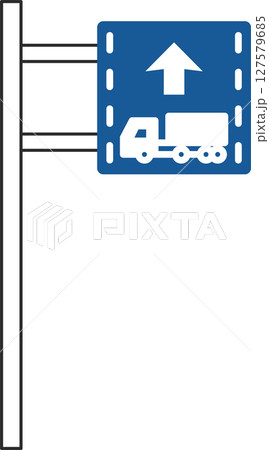 ポール付きのシンプル標識の単品イラスト　牽引自動車の自動車専用道路第一通行帯通行指定区間 127579685