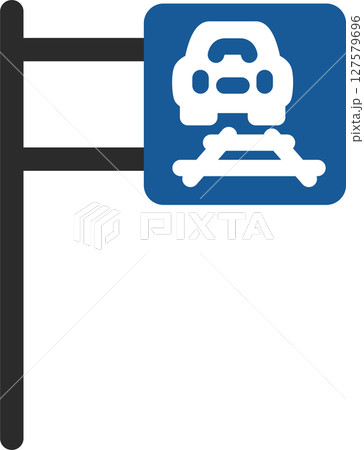 ポール付きのミニ標識の単品イラスト　軌道敷内通行可 127579696