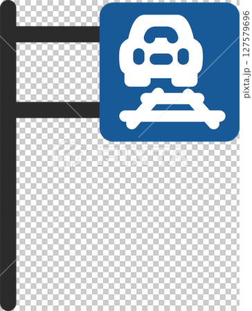 ポール付きのミニ標識の単品イラスト　軌道敷内通行可 127579696