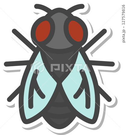 ステッカー風ミニ昆虫の単品アイコン　蝿 127579816