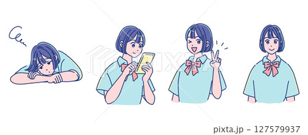 アニメタッチの女の子　表情セット 127579937