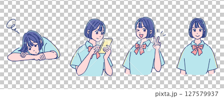 アニメタッチの女の子　表情セット 127579937