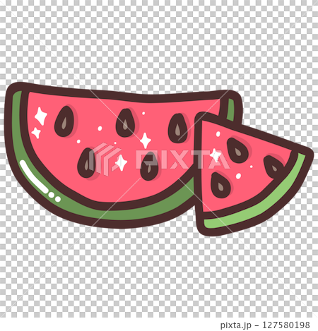 Kawaii Watermelon Slice Illustration 127580198
