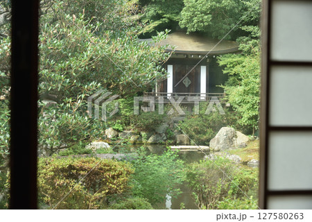 毘沙門堂門跡 窓越しに見る夏の晩翠園(京都市山科区) 毘沙門堂門跡 窓越しに見る夏の晩翠園(京都市山科区) 127580263