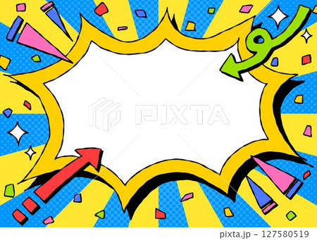 手書きのトゲトゲフレームとデコレーション、ポップな背景フレーム、サンバースト 127580519