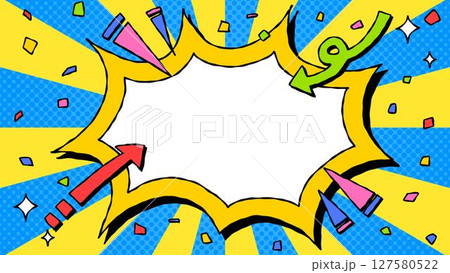 手書きのトゲトゲフレームとデコレーション、ポップな背景フレーム、サンバースト 手書きのトゲトゲフレームとデコレーション、ポップな背景フレーム、サンバースト 127580522