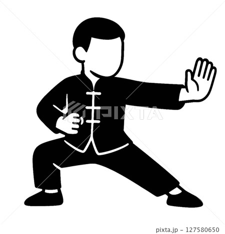 拳法家の線画アイコン、表情なし、素材、背景なし、イラスト 127580650