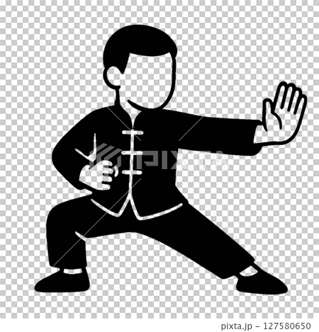 拳法家の線画アイコン、表情なし、素材、背景なし、イラスト 127580650
