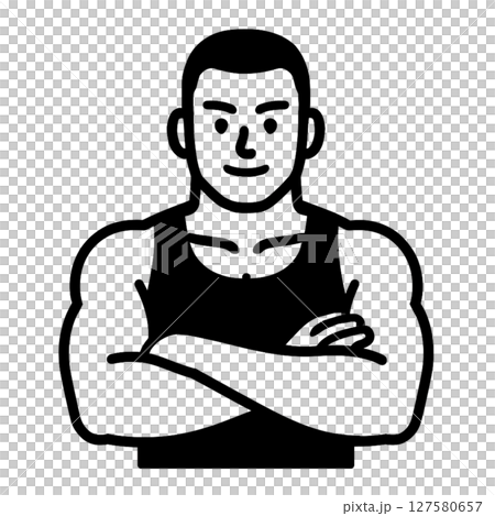 マッチョな男性の線画アイコン、素材、背景なし、イラスト 127580657