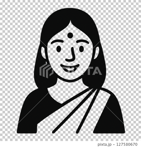 Line drawing icon of a woman wearing a sari, material, no background, illustration 127580670