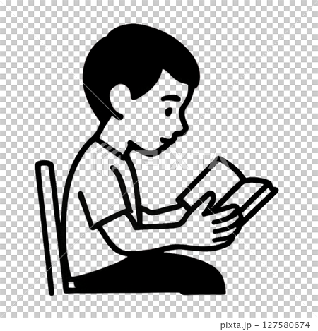 Line drawing icon of a child reading a book, material, no background, illustration 127580674