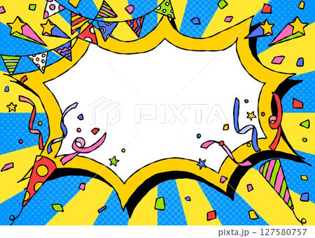 手書きのトゲトゲフレームとデコレーション、ポップな背景フレーム、サンバースト 127580757