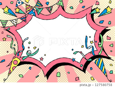 手書きのトゲトゲフレームとデコレーション、ポップな背景フレーム、サンバースト 127580758