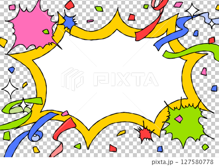Handwritten pop frame background, spike frame, confetti, ribbon 127580778