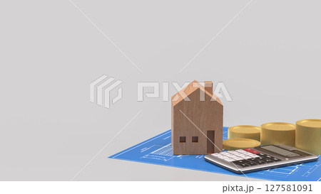 The Wood House and calculator for property or Building concept 3d Rendering. The Wood House and calculator for property or Building concept 3d Rendering. 127581091