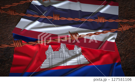 The Thailand and Cambodia flag for Background concept 3d Rendering. The Thailand and Cambodia flag for Background concept 3d Rendering. 127581106