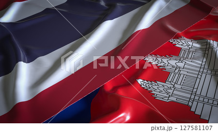 The Thailand and Cambodia flag for Background concept 3d Rendering. 127581107
