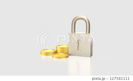 The Lock and coins for Security concept 3d Rendering. 127581111