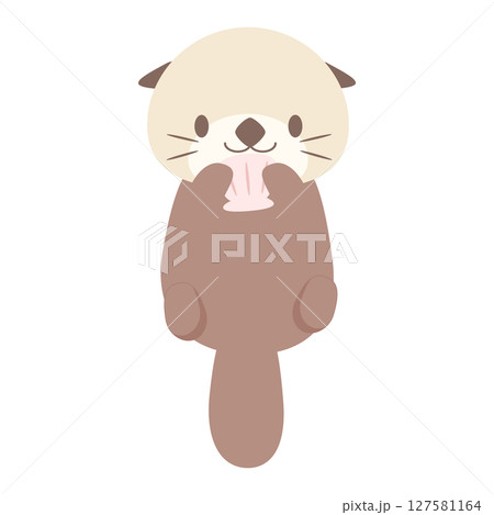 海の癒し系・ラッコのかわいいイラスト素材 127581164