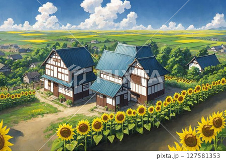 ひまわり畑と青い空 127581353